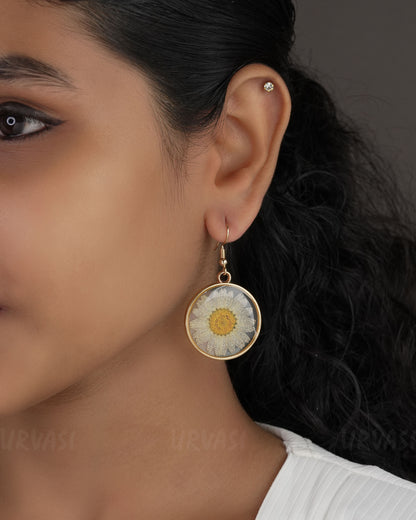 Gold Polish Resin Handmade Daisy Hanging  Earrings ER 532