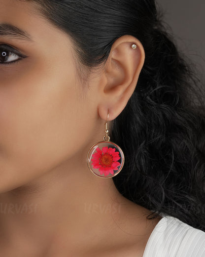 Gold Polish Resin Handmade Daisy Hanging  Earrings ER 532