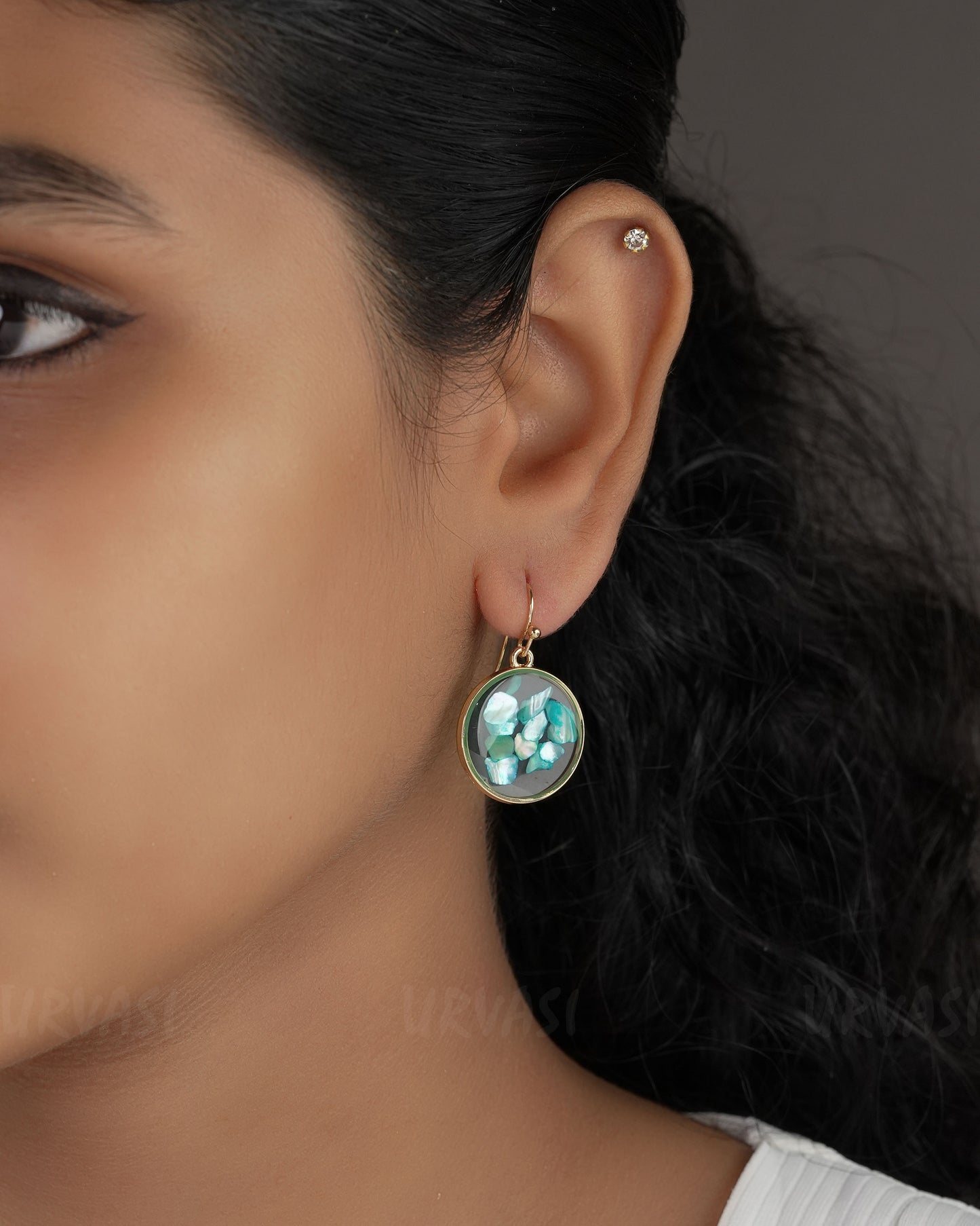 Gold Polish Resin Handmade Floral  Earrings ER 535