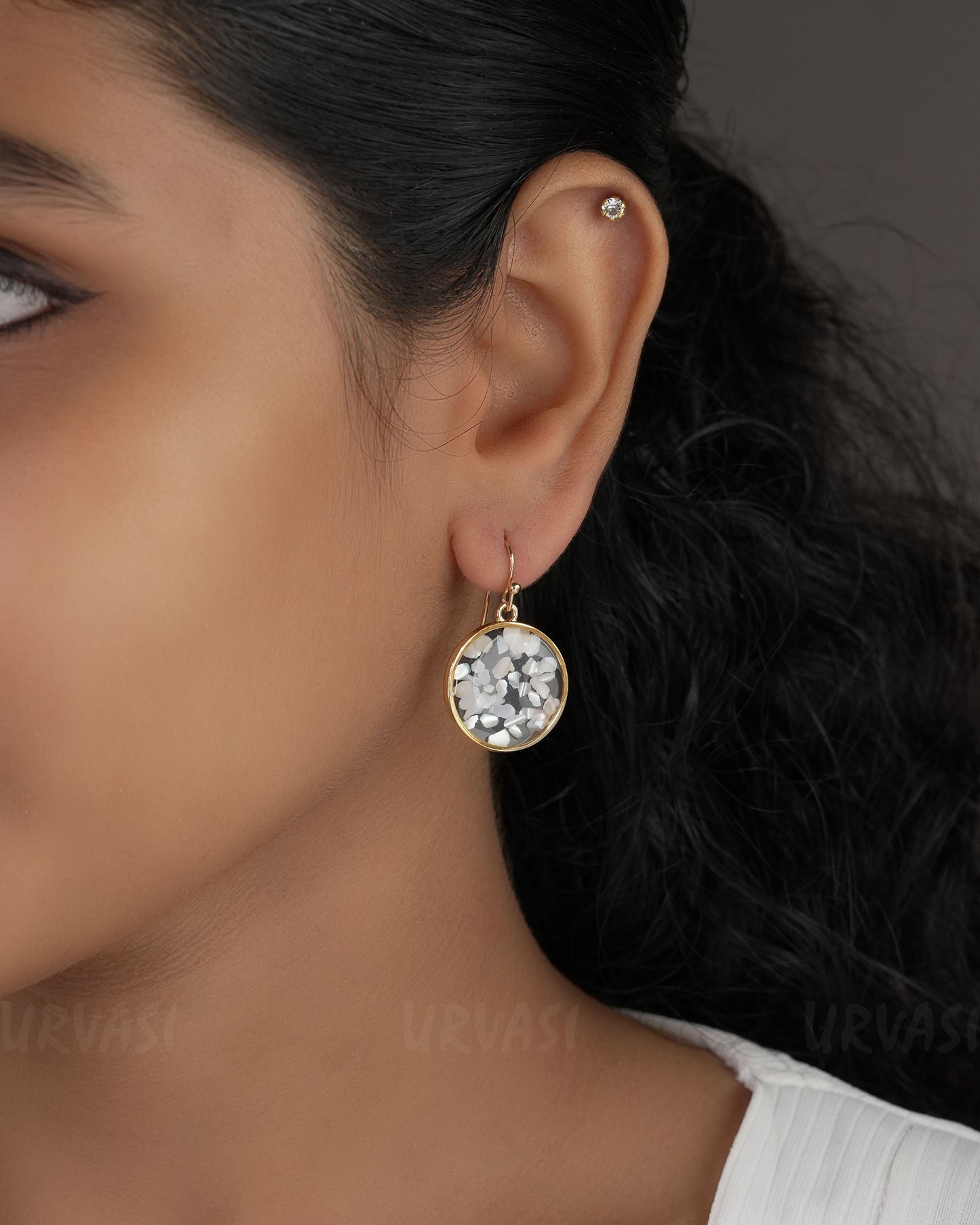 Gold Polish Resin Handmade Floral  Earrings ER 535