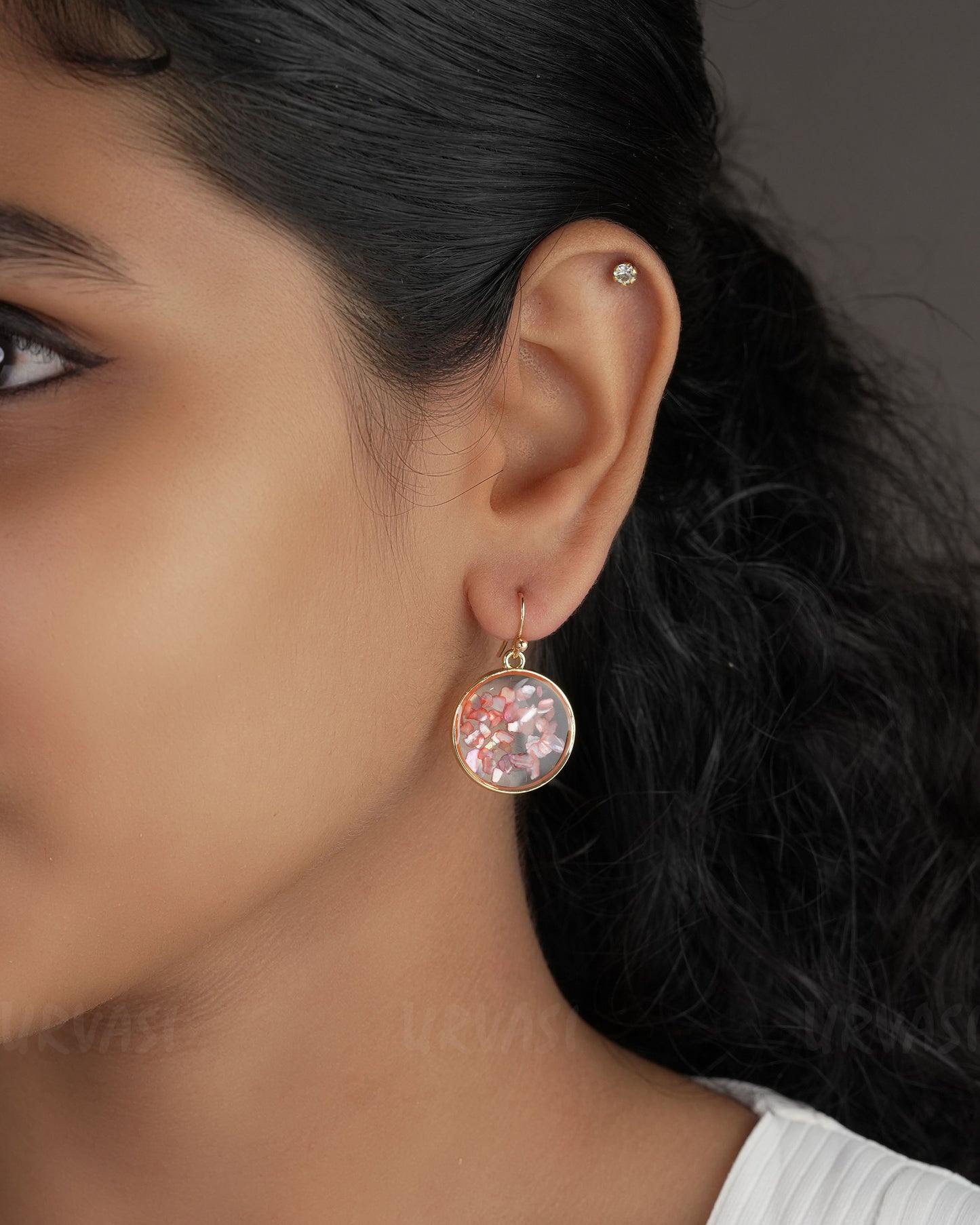 Gold Polish Resin Handmade Floral  Earrings ER 535