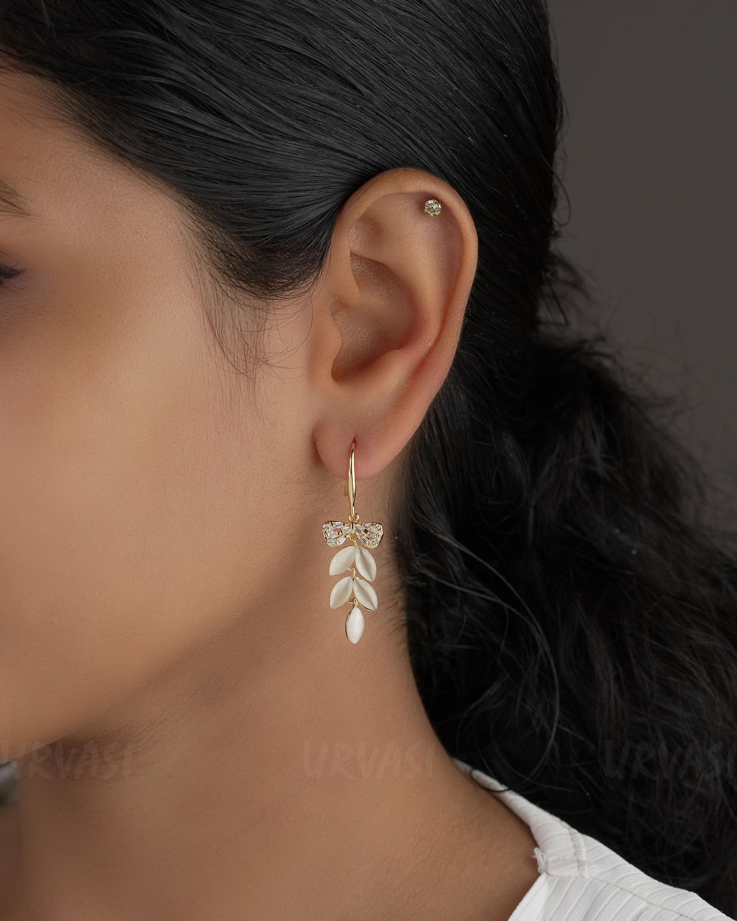 Gold Polish Bow Imported Stone Earrings ER 557