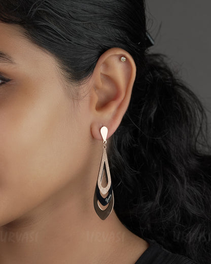 Rose-gold Toned Black dual Tear Drop Dangle Earrings ER 553