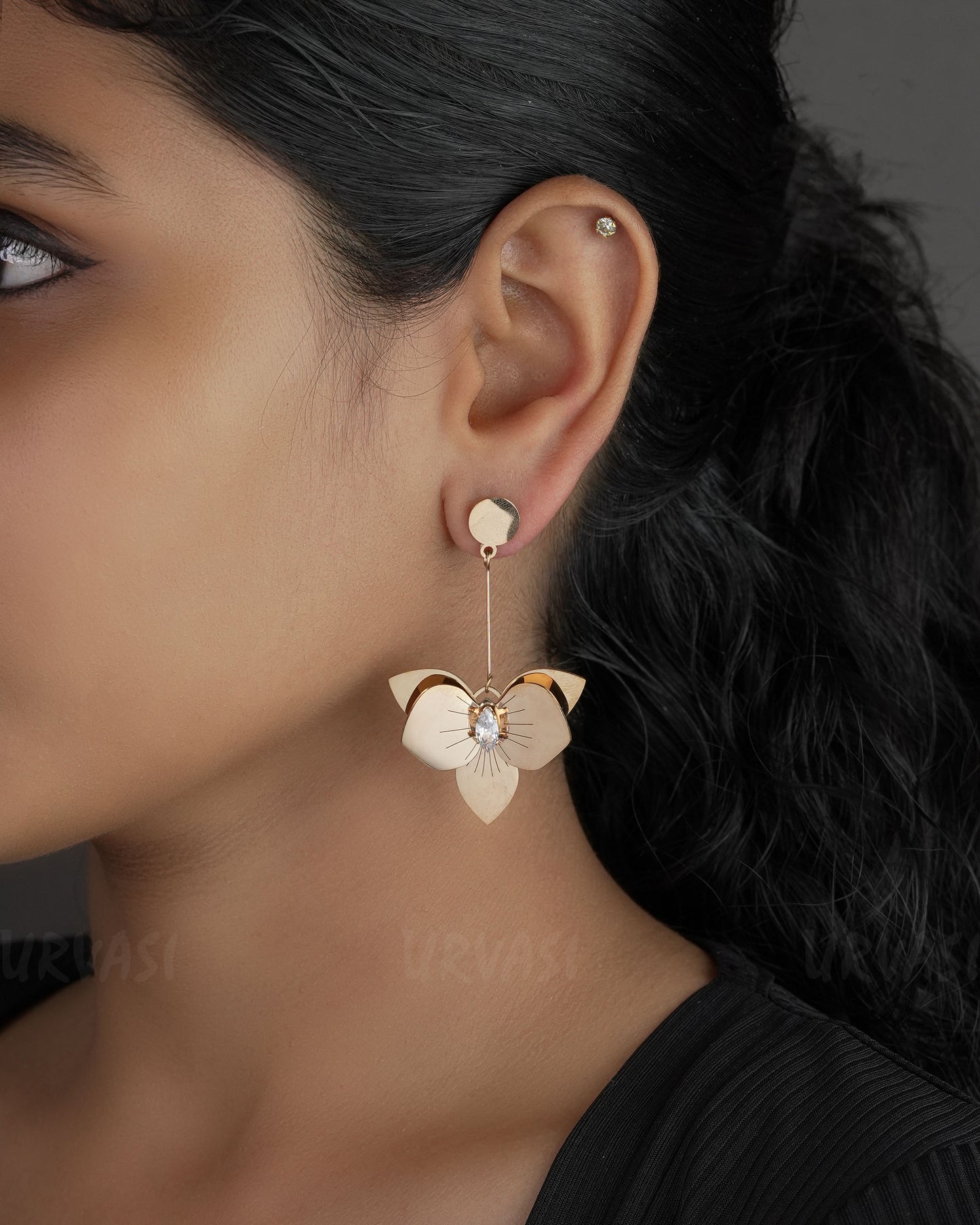 Rose-gold Polish Floral Drop Stainless Steel Earrings ER 550