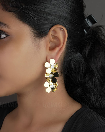 Glossy Gold Three Layer Floral Imported Earrings ER 544