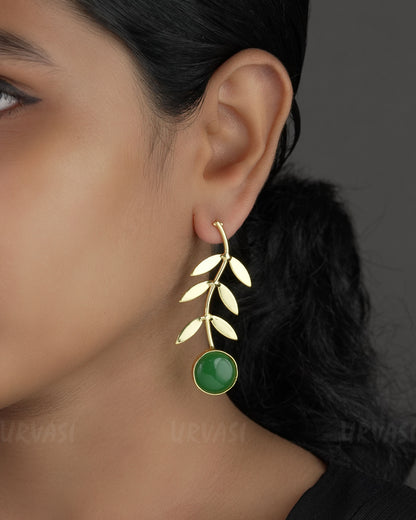 Glossy Gold Polish Parisha Leaf Designed Earrings ER 719