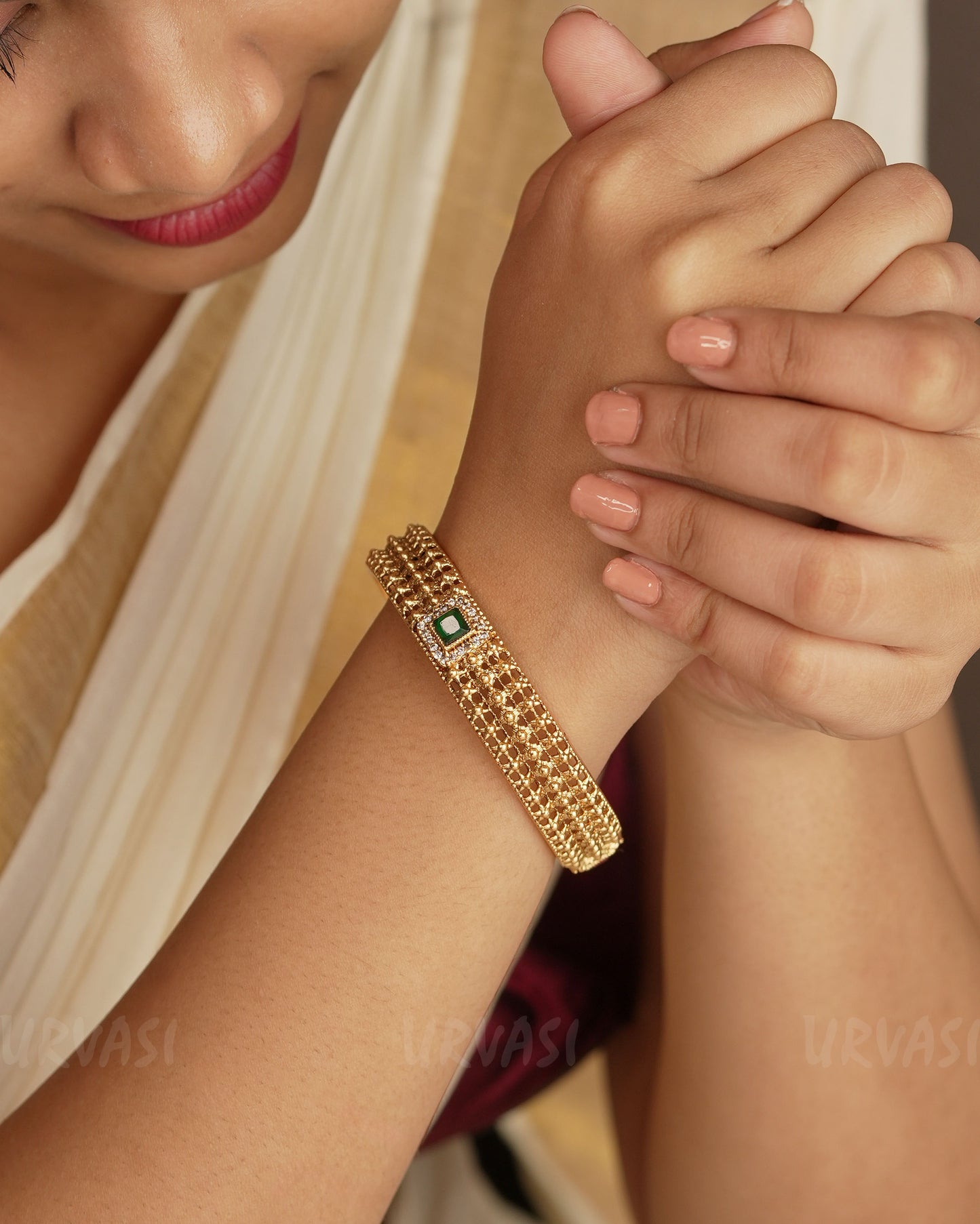 Gold-Toned Floral Stone bangles BA 330