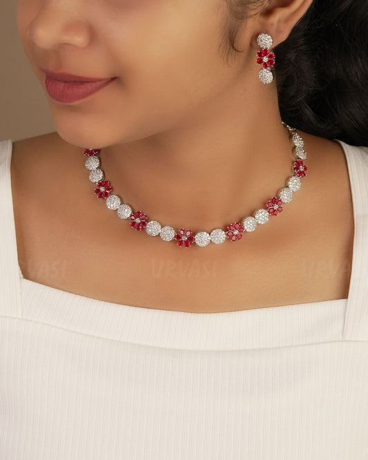 Rhodium Polish Floral AD Necklace 1231