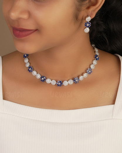 Rhodium Polish Floral AD Necklace 1231