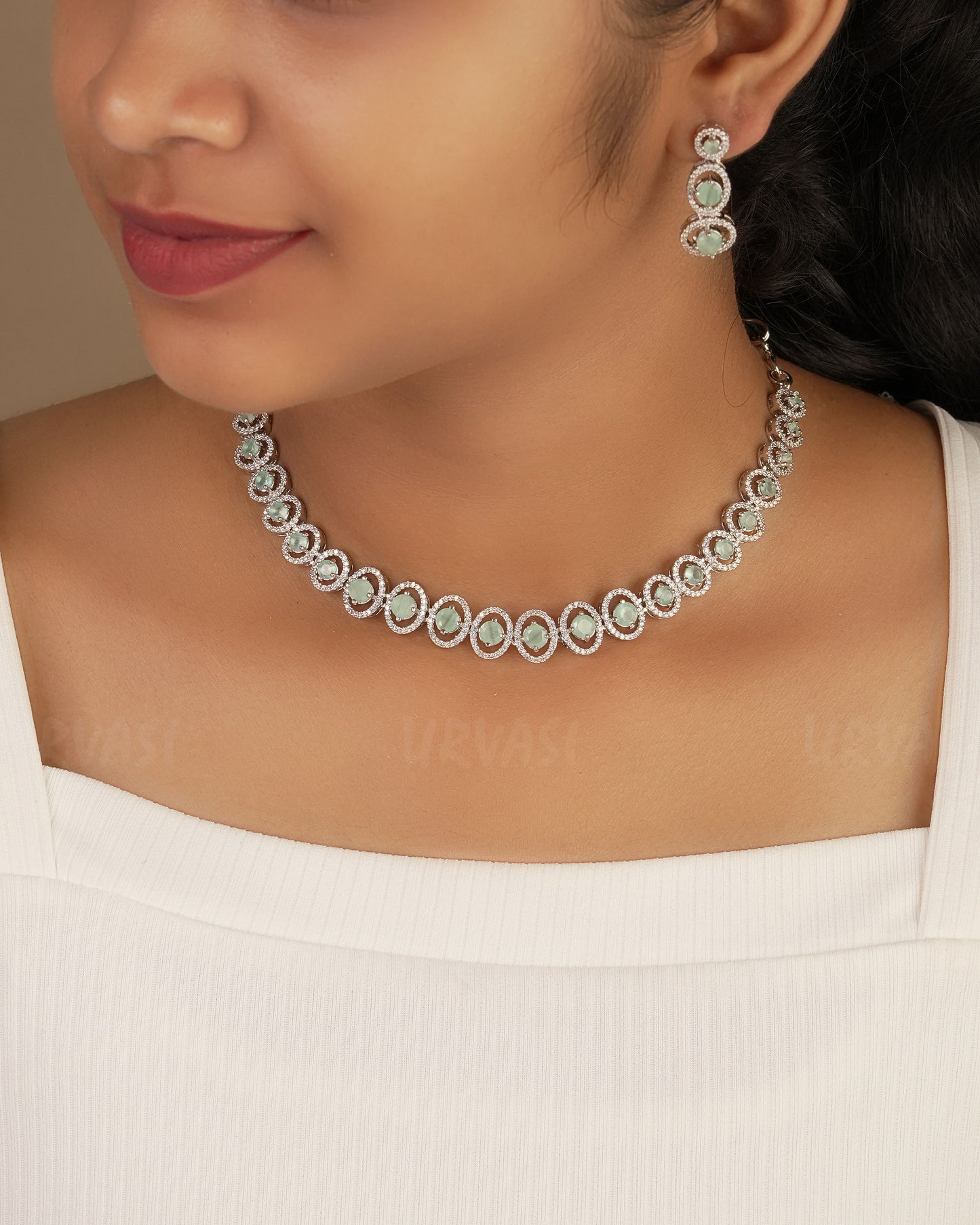 Rhodium Polish AD Stone  Necklace 1235