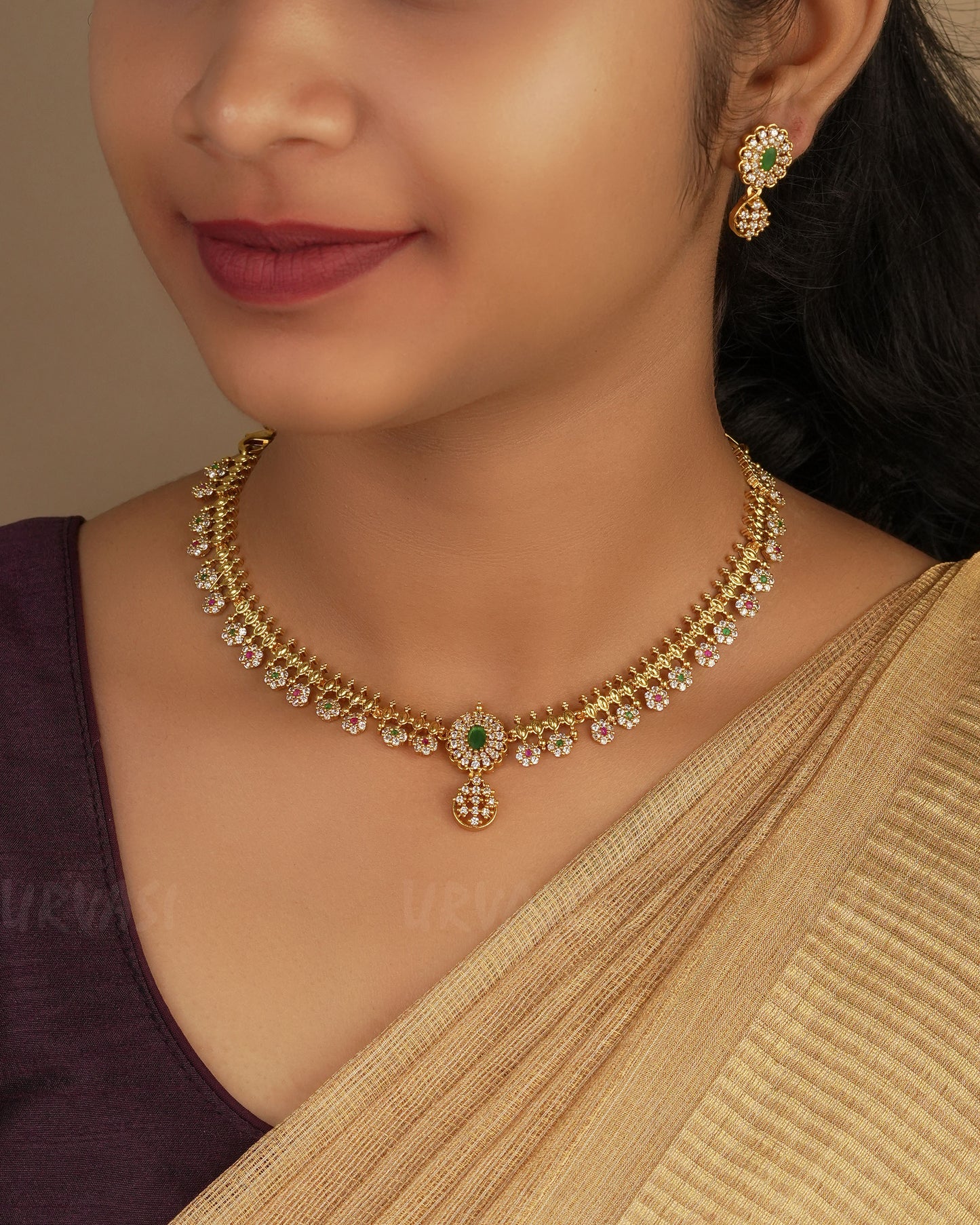 Gold-Toned Floral AD Necklace 1207