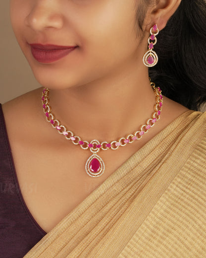 Gold-Polish Tear-Drop AD Necklace  1275