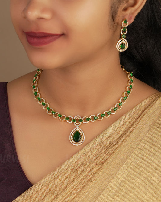 Gold-Polish Tear-Drop AD Necklace  1275