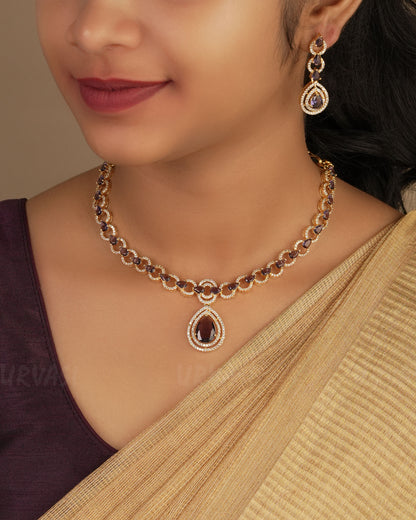 Gold-Polish Tear-Drop AD Necklace  1275