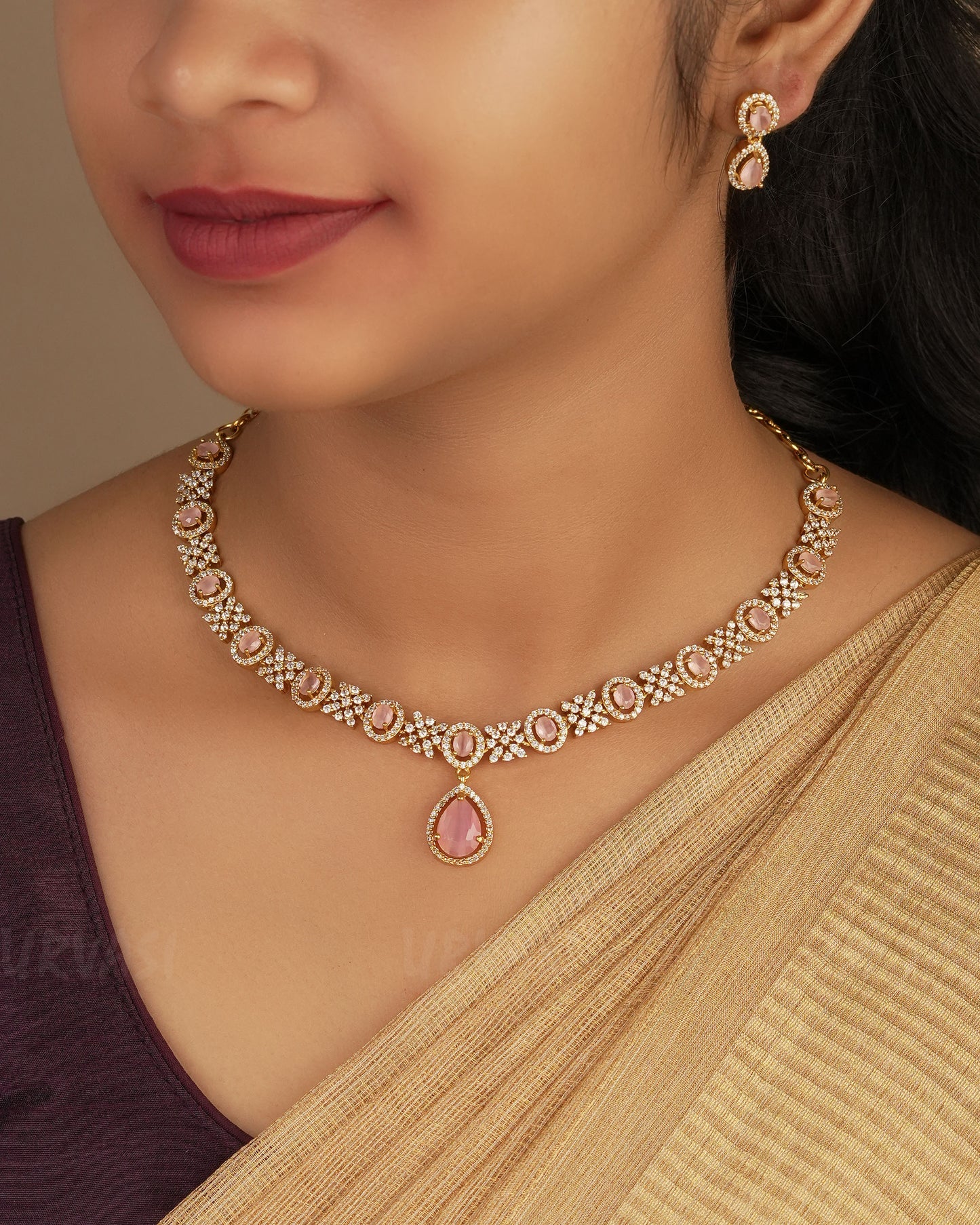Gold-Polish Stone-Studded Necklace 1246