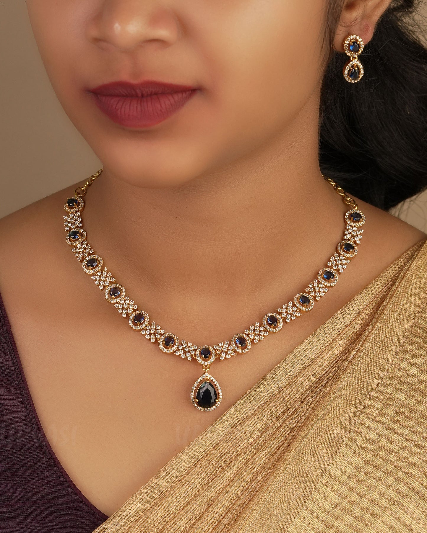 Gold-Polish Stone-Studded Necklace 1246