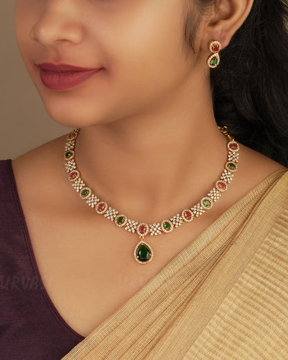 Gold-Polish Stone-Studded Necklace 1246