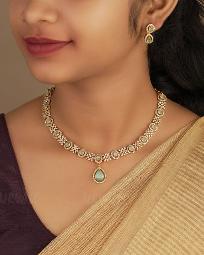Gold-Polish Stone-Studded Necklace 1246