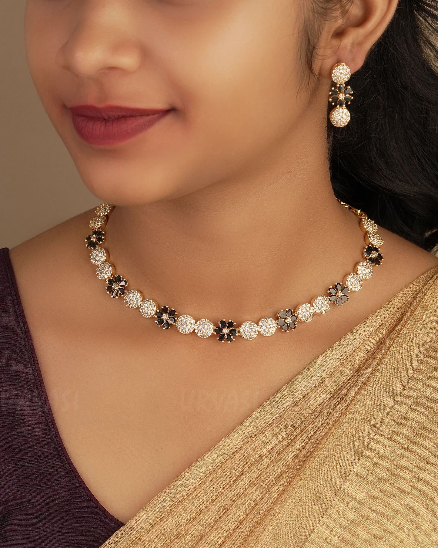 Gold-Polish Floral AD Necklace 1247