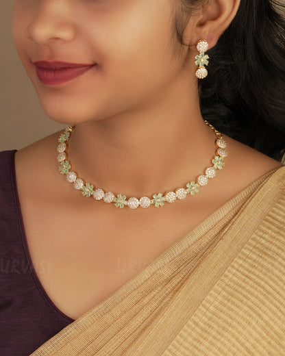 Gold-Polish Floral AD Necklace 1247