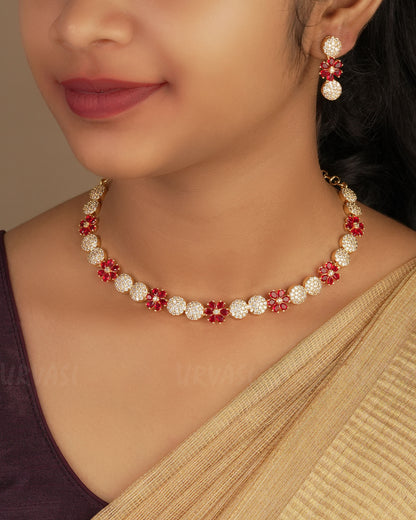 Gold-Polish Floral AD Necklace 1247