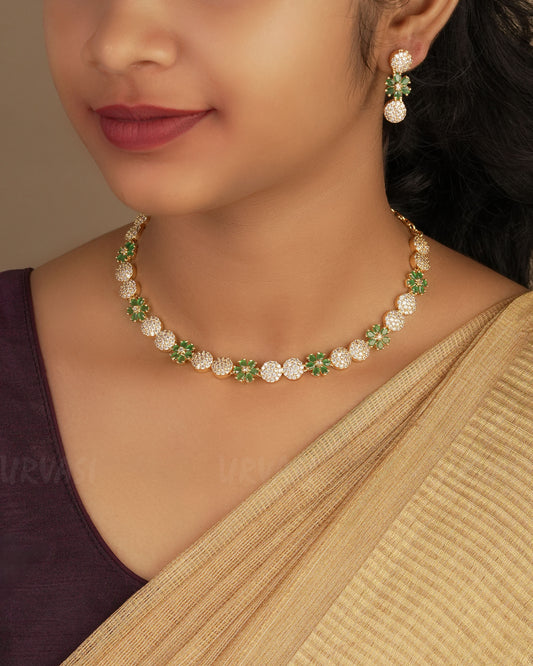 Gold-Polish Floral AD Necklace 1247