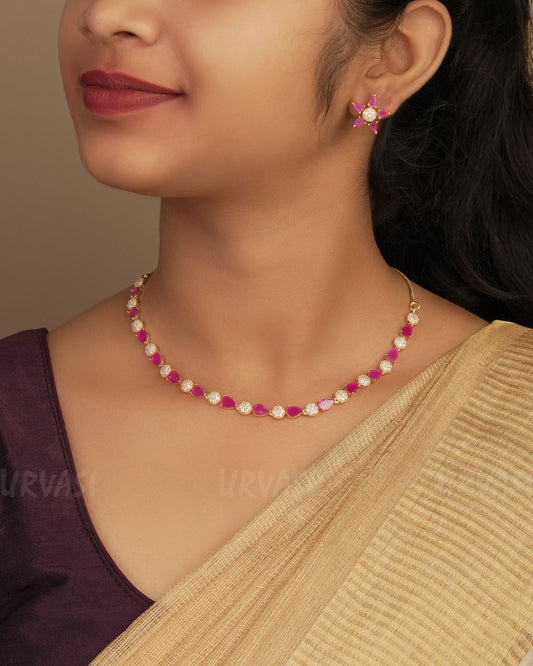 Gold-Polish Rain-Drop Designed AD Necklace 1250