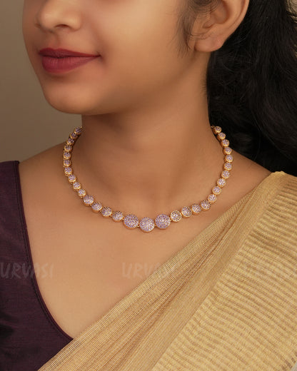 Gold-Polish Round-Stone Necklace 1242