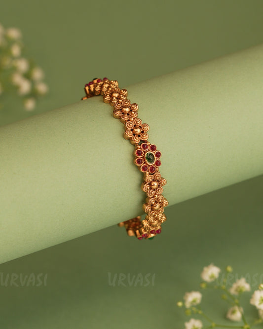 Gold-Toned Stone Floral Motifs Bangle BA 282