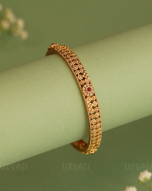 Matte Gold-Toned Floral Ruby Stone Bangles BA 287