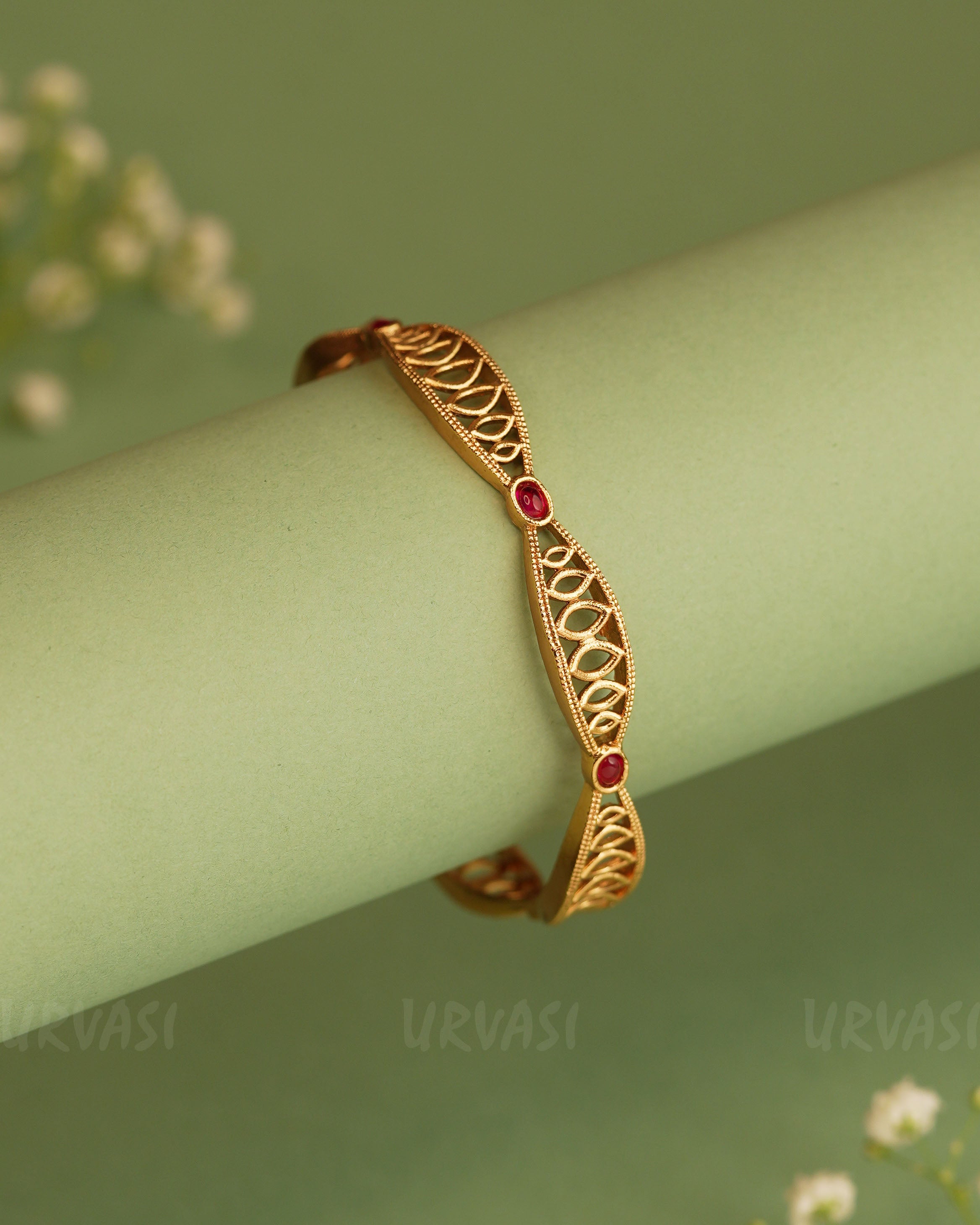 Gold-Toned filigree Designed Ruby Bangles BA 306 – URVASI LADIES NOVELTIES