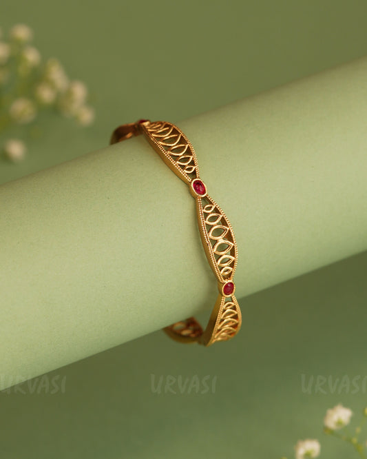 Gold-Toned filigree Designed Ruby Bangles BA 306