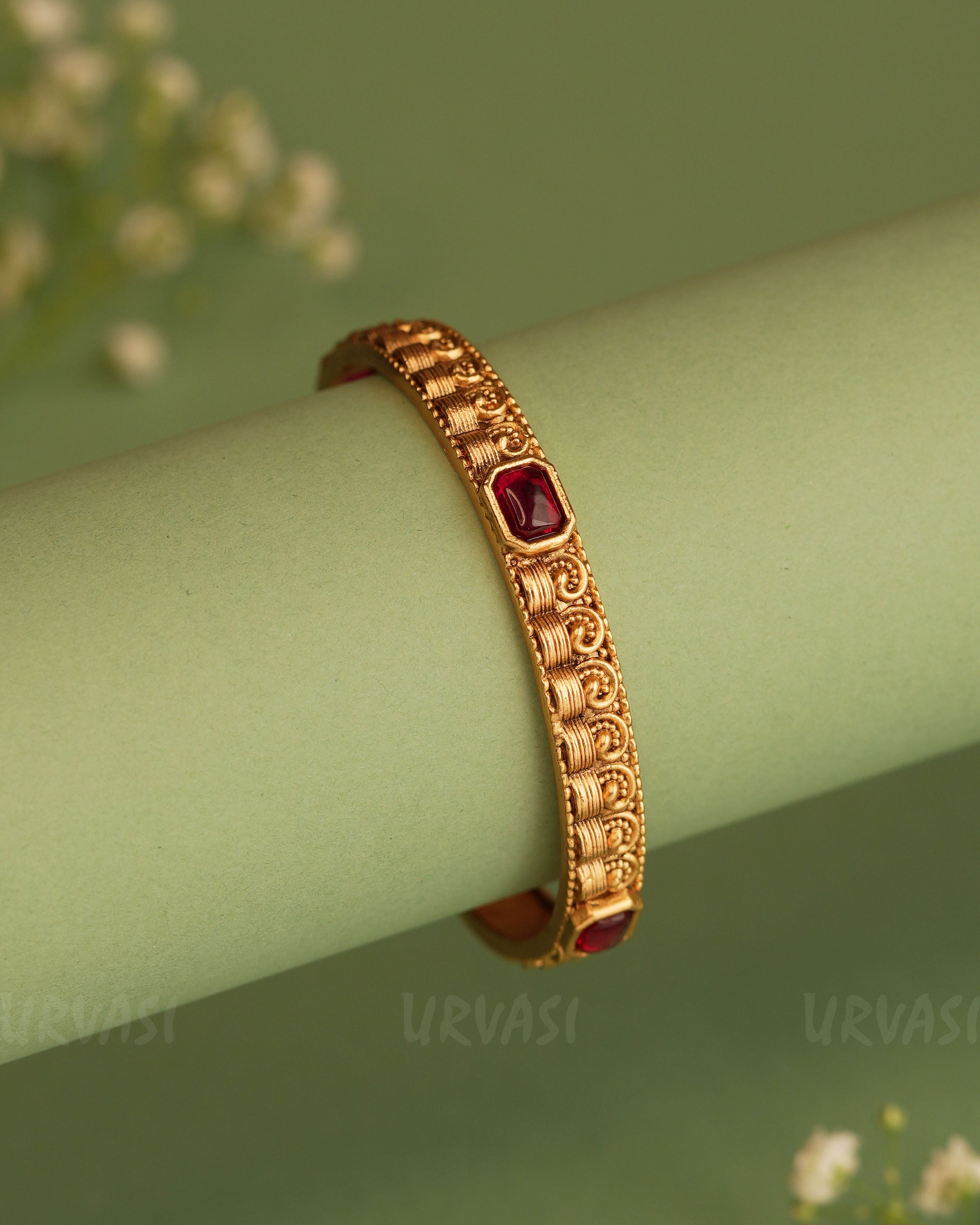 Gold Stone Kemp Ruby Bangles BA 308 – URVASI LADIES NOVELTIES