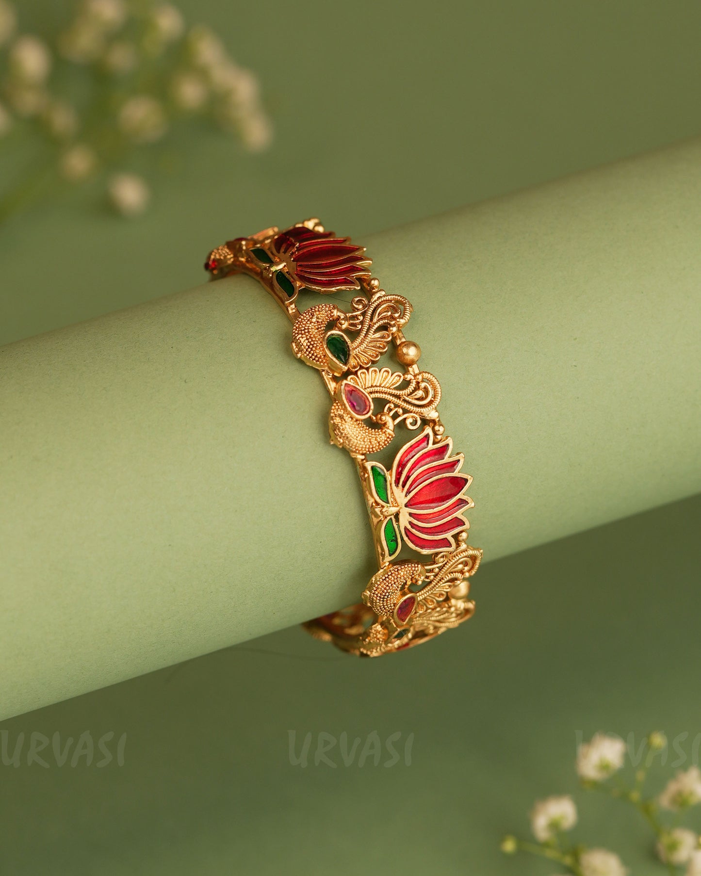 Gold-Toned Peacock Lotus Motifs Bangles BA 295