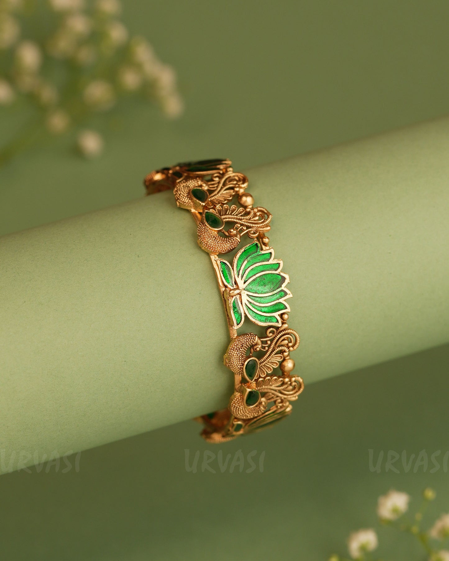 Gold-Toned Peacock Lotus Motifs Bangles BA 296