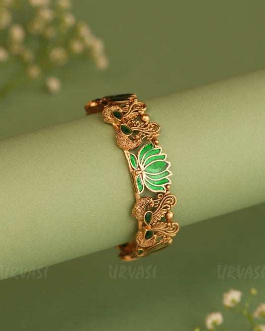 Gold-Toned Peacock Lotus Motifs Bangles BA 296