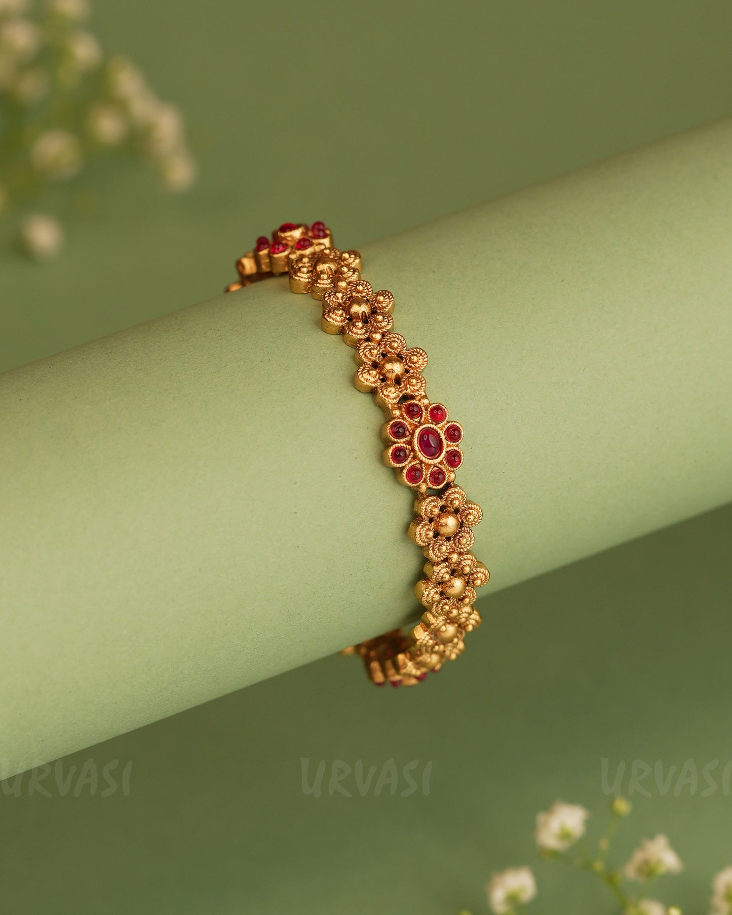 Gold-Toned Floral Ruby Bangles BA 299
