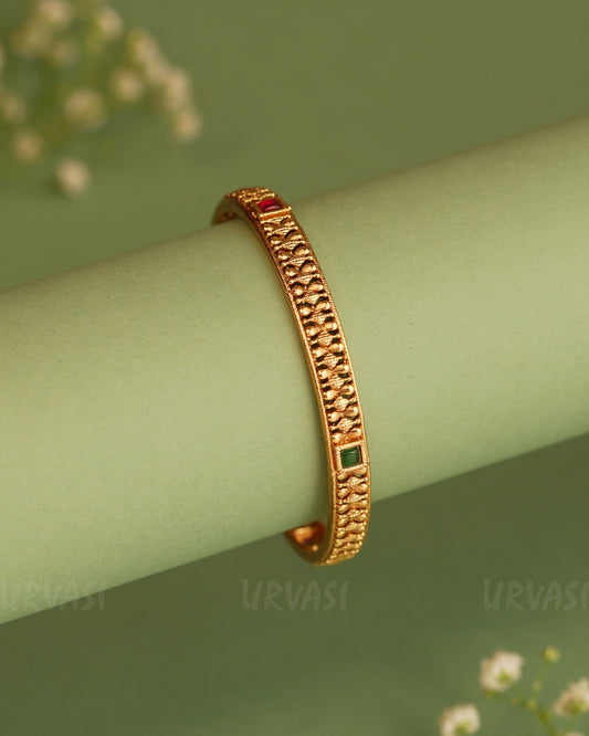 Gold-Toned floral Ruby Green Bangles BA 300
