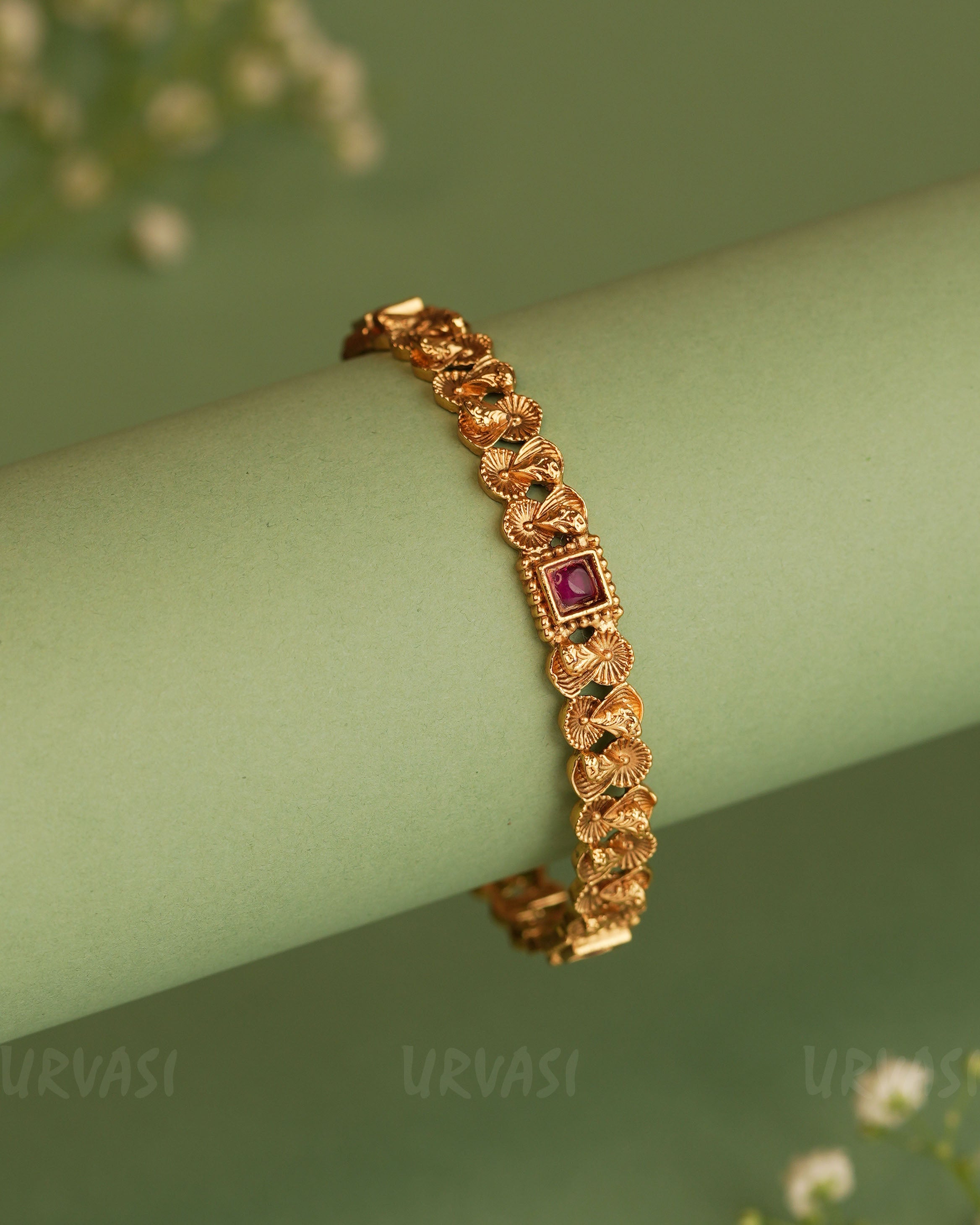 Gold-Tone Ruby Floral Bangles BA 303 – URVASI LADIES NOVELTIES