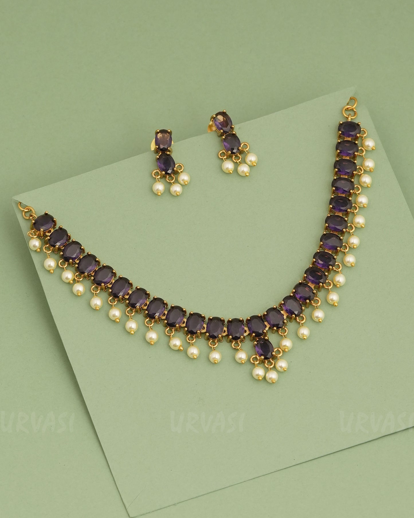 Gold-Polish AD Pearl Necklace 1278