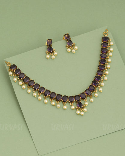 Gold-Polish AD Pearl Necklace 1278