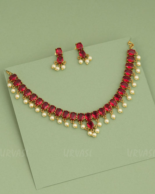 Gold-Polish AD Pearl Necklace 1278