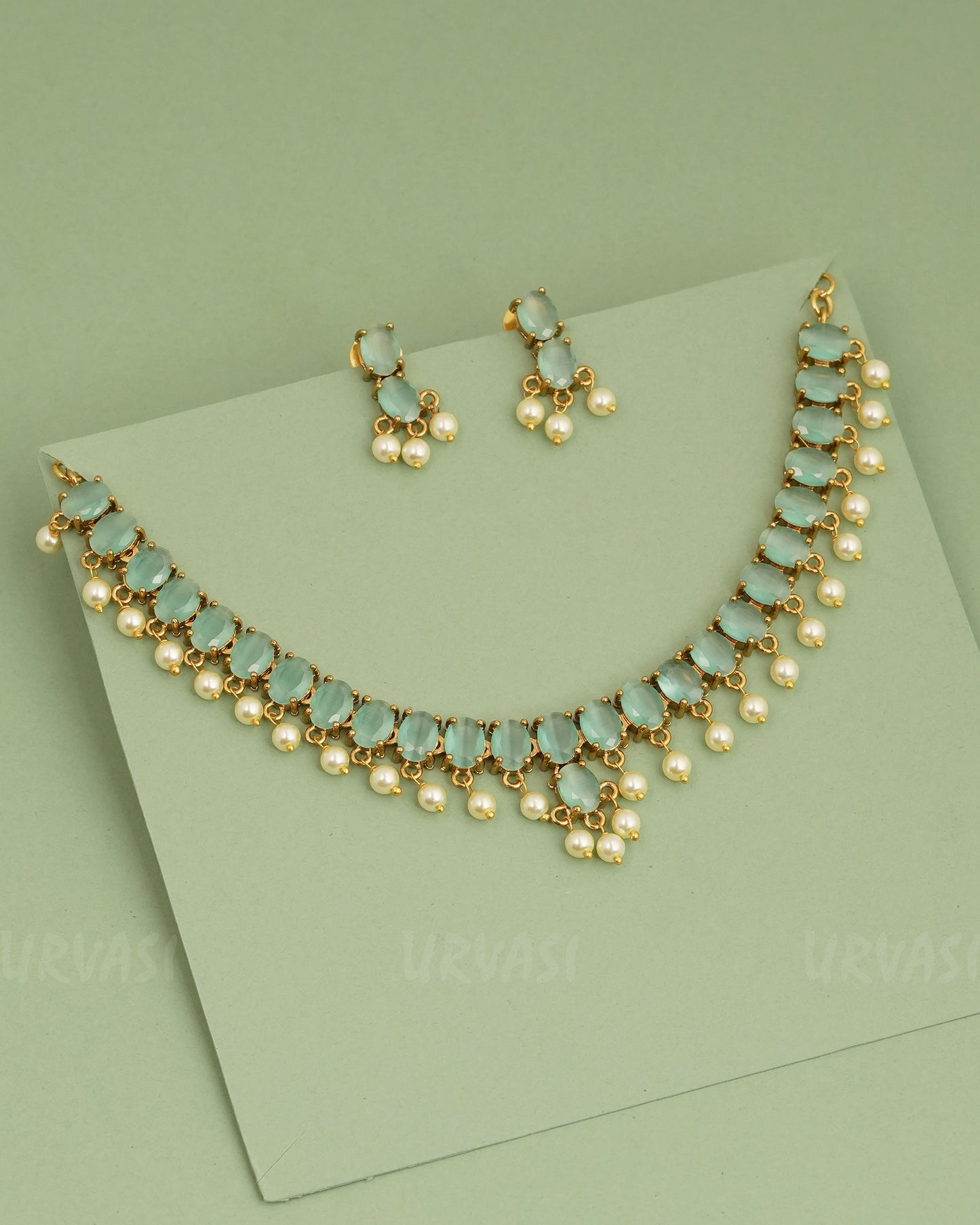 Gold-Polish AD Pearl Necklace 1278
