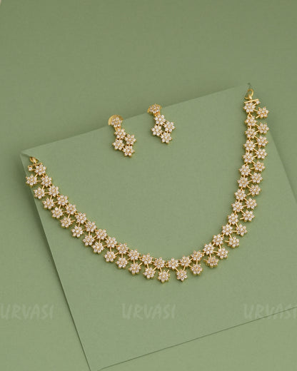 Gold-Polish Star-Designed AD Necklace 1276