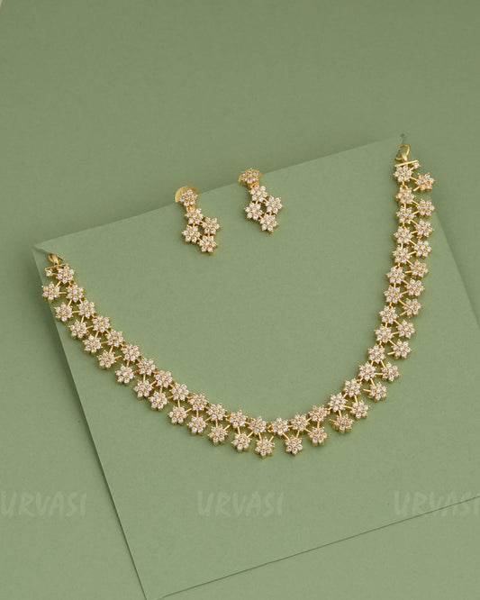 Gold-Polish Star-Designed AD Necklace 1276