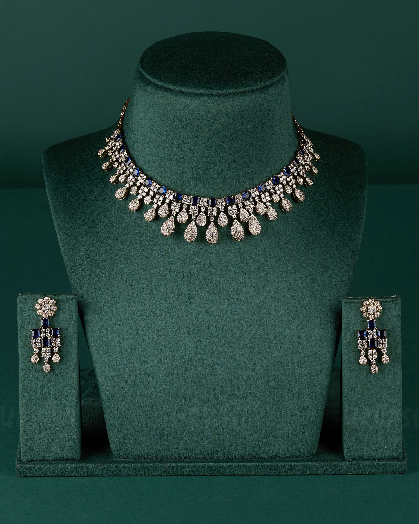 Premium Mehendi Polish Tear-Drop Designed AD Necklace 1281