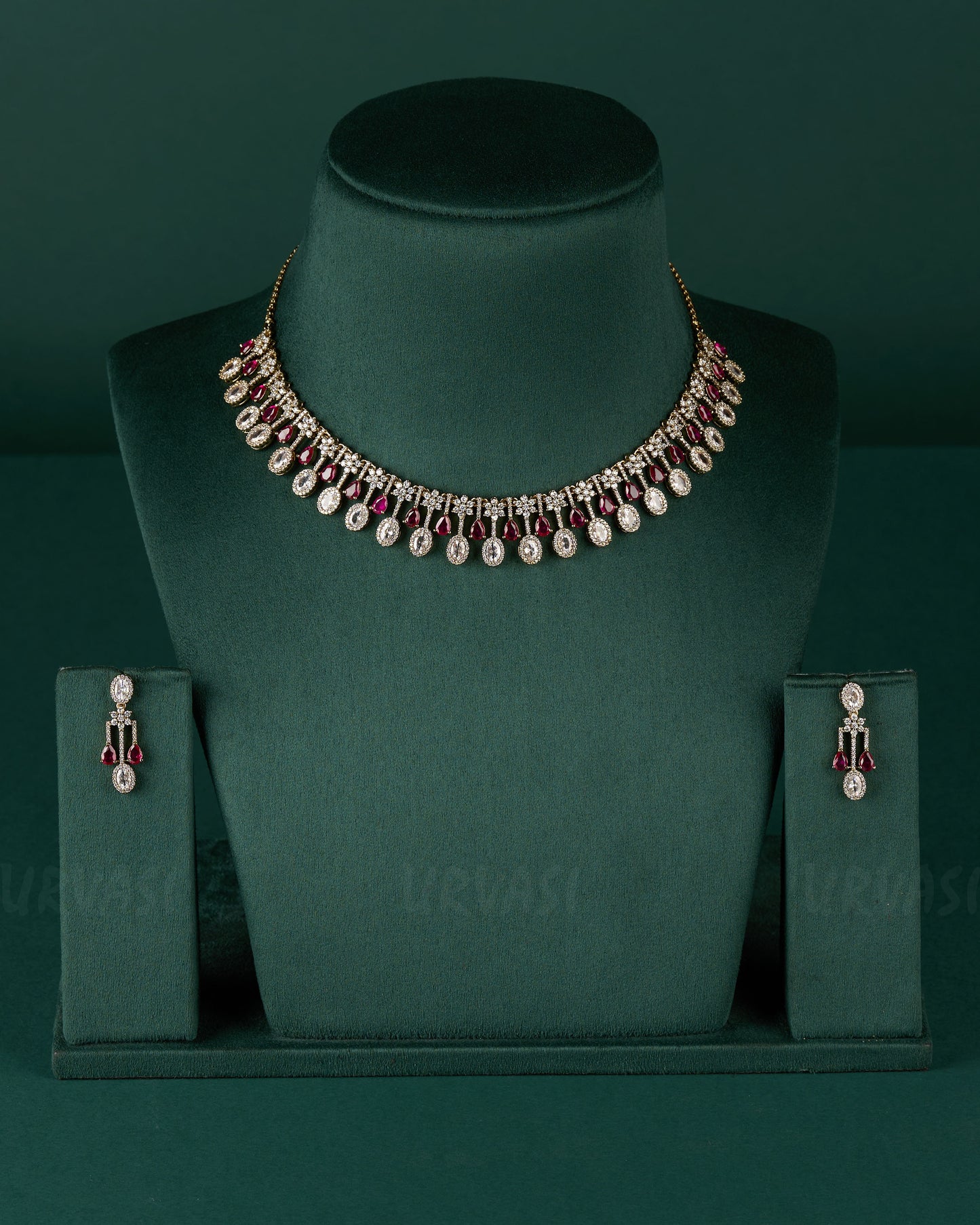 Mehendi Polish Floral Tear-Drop AD Necklace 1280