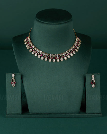 Mehendi Polish Floral Tear-Drop AD Necklace 1280