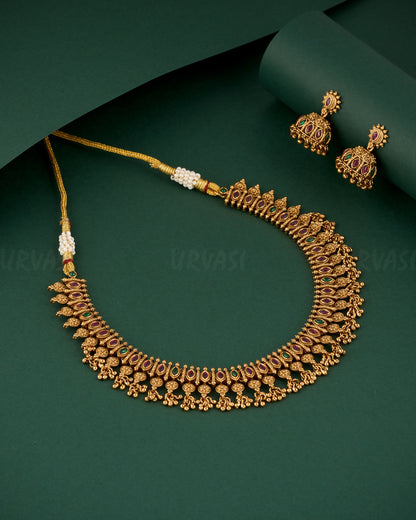 Premium Gold Polish Floral Tear-Drop Necklace 1291
