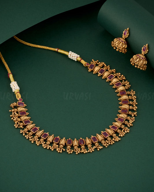 Premium Gold Polish Floral Simple Choker Necklace 1288